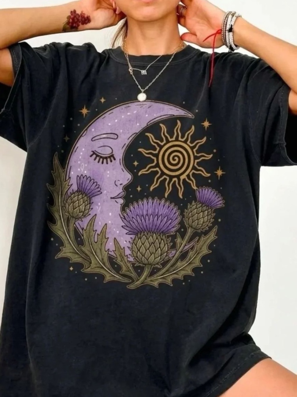 Vintage Black Moon & Thistle Tee, Retro Museum T-Shirt